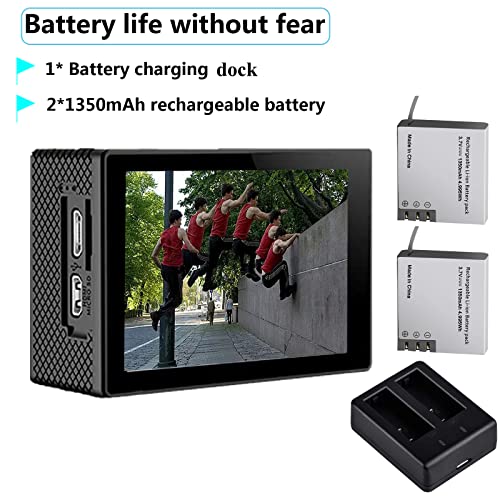 Action Camera 4K/20M /WiFi/ 4*Zoom/2.4 G Remote Control 2 * 1350mAh Battery Waterproof Camera Underwater 131FT/170 Degree Wide Angle Sports Camera and Multifunctional Accessories Package Action Camera