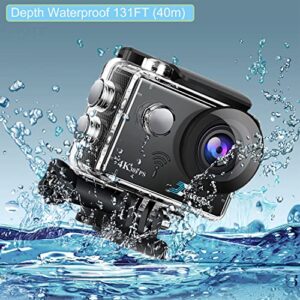 Action Camera 4K/20M /WiFi/ 4*Zoom/2.4 G Remote Control 2 * 1350mAh Battery Waterproof Camera Underwater 131FT/170 Degree Wide Angle Sports Camera and Multifunctional Accessories Package Action Camera