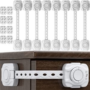 joinpro 8 pack safety child locks for cabinets & drawers, fridge, toilet, latches, baby proofing strap locks with 8 extra 3m adhesives; triple lock protection (easy installation, no drilling required)