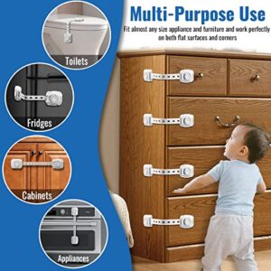 JOINPRO 8 Pack Safety Child Locks for Cabinets & Drawers, Fridge, Toilet, Latches, Baby Proofing Strap Locks with 8 Extra 3M Adhesives; Triple Lock Protection (Easy Installation, No Drilling Required)