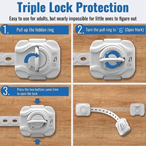 JOINPRO 8 Pack Safety Child Locks for Cabinets & Drawers, Fridge, Toilet, Latches, Baby Proofing Strap Locks with 8 Extra 3M Adhesives; Triple Lock Protection (Easy Installation, No Drilling Required)