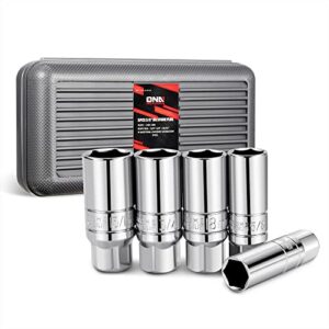 dna motoring 5-pcs 3/8-inch drive spark plug socket set - 5/8" 3/4", 13/16", 14mm, 18mm, sae & metric, cr-v,tools-00152