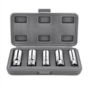 DNA MOTORING 5-Pcs 3/8-inch Drive Spark Plug Socket Set - 5/8" 3/4", 13/16", 14mm, 18mm, SAE & Metric, Cr-V,TOOLS-00152