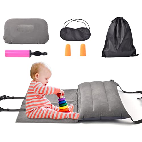 WERKON Multi-Purpose Portable Baby Travel Crib, Folds Down to The Size of a Water Cup.Toddler Airplane Travel Bed with Eye Mask and Earplugs,Travel Essentials Accessories for Kids(Gray)