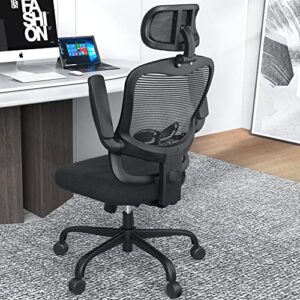 landomia ergonomic office desk chair - mesh office chair with flip up arms & adjustable back height - comfortable computer task chairs with lumbar support for heavy people