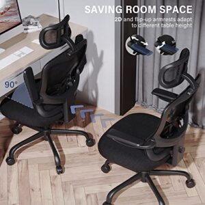 LANDOMIA Ergonomic Office Desk Chair - Mesh Office Chair with Flip up Arms & Adjustable Back Height - Comfortable Computer Task Chairs with Lumbar Support for Heavy People