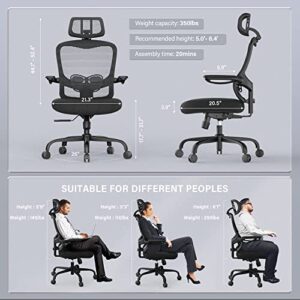 LANDOMIA Ergonomic Office Desk Chair - Mesh Office Chair with Flip up Arms & Adjustable Back Height - Comfortable Computer Task Chairs with Lumbar Support for Heavy People