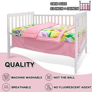 Honkaii Elephant Crib Bedding Set 4-Piece, Baby Nursery Bedding Sets Including Crib Quilt, Crib Skirt, Crib Sheet, Baby Blanket, Pink Crib Sets for Girls