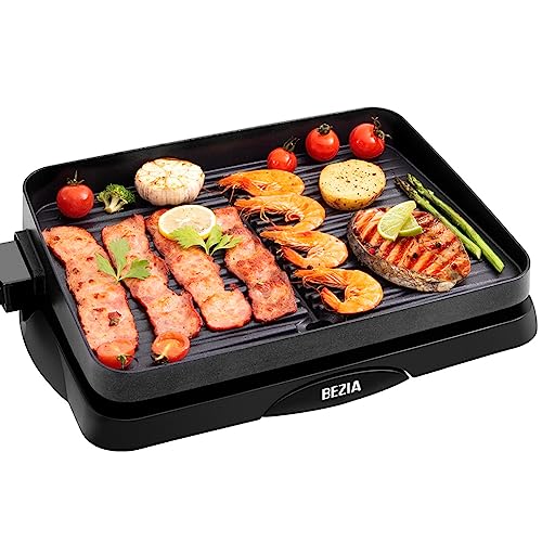 Indoor Grill Electric Korean BBQ Grill Nonstick, Removable Griddle Contact Grilling with Smart 5-Heat Temp Controller, kbbq Fast Heat Up Family Size 14 inch Tabletop Plate PFOA-Free, 1500W Black