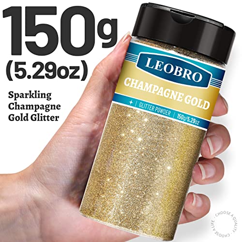 Extra Fine Glitter, 150g/5.29oz Resin Glitter Powder, Fine Glitter for Crafts, Bulk Metallic Craft Glitter for Resin, Nail, DIY Glitter Tumbler Painting Art Craft, LEOBRO Champagne Gold Glitter