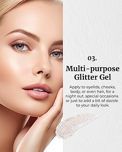 GLINT Glitter Gel, Frozen Opal (3.8g/0.13 oz) by LG Beauty - Multi-Use Body Makeup for Eyes, Cheeks, Body, and Hair. Rich Pigment, Long-Lasting Sparkle/Glitter for Party, Festival