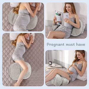 ChildLike Pregnancy Pillows for Sleeping,Maternity Pillow with Detachable Flannel Pillow Cover,Soft Adjustable Maternity Pillow for Pregnant Women,Support for Waist,Abdomen,Back,Hips,Legs(Grey)