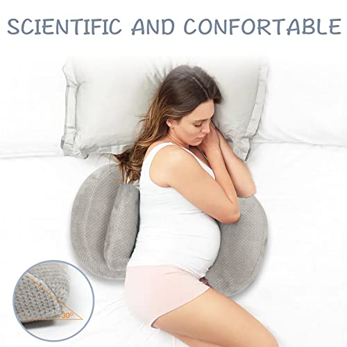 ChildLike Pregnancy Pillows for Sleeping,Maternity Pillow with Detachable Flannel Pillow Cover,Soft Adjustable Maternity Pillow for Pregnant Women,Support for Waist,Abdomen,Back,Hips,Legs(Grey)