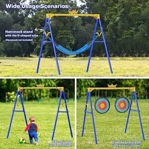 Yohood Swing Sets for Backyard, 440lbs Swing Set Outdoor for Kids, Heavy Duty Frame with U-Shape Design Swingset for Kids, Outdoor Playset with 1 Saucer Swing Seat and 1 Belt Swing Seat(Blue)