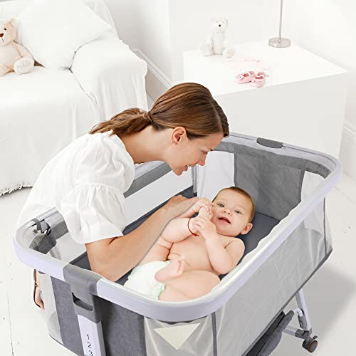 layjense Baby Bassinet Bedside Sleeper for Baby，Easy to Assemble Bassinets for Baby/Infants，Crib Easy Folding Portable Crib All mesh 2023 New