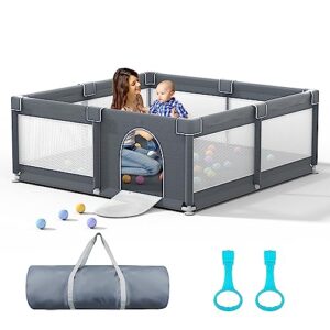 baby playpen 51" x 51", playpen for babies and toddlers,large play pen with gate,lutikiang play yard for baby,sturdy safety baby fence with soft breathable mesh,small baby playard with anti-slip base