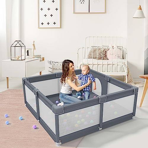 Baby Playpen 51" X 51", Playpen for Babies and Toddlers,Large Play Pen with Gate,LUTIKIANG Play Yard for Baby,Sturdy Safety Baby Fence with Soft Breathable Mesh,Small Baby Playard with Anti-Slip Base