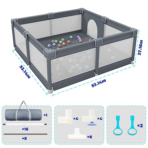 Baby Playpen 51" X 51", Playpen for Babies and Toddlers,Large Play Pen with Gate,LUTIKIANG Play Yard for Baby,Sturdy Safety Baby Fence with Soft Breathable Mesh,Small Baby Playard with Anti-Slip Base