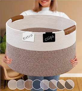 xxxlarge blanket storage for living room 22 x 14 | extra large laundry basket | baby toy storage basket | blanket basket living room | woven basket | large baskets for organizing, creamy white & brown