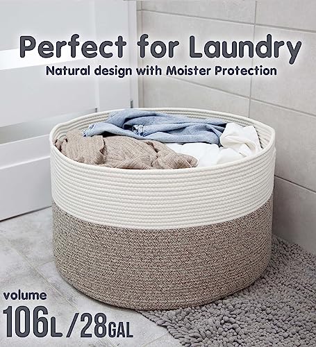 XXXLarge Blanket Storage for Living Room 22 x 14 | Extra Large Laundry Basket | Baby Toy Storage Basket | Blanket Basket Living Room | Woven Basket | Large Baskets for Organizing, Creamy White & Brown