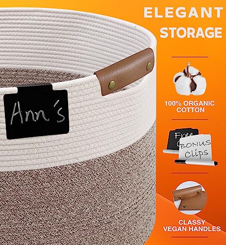 XXXLarge Blanket Storage for Living Room 22 x 14 | Extra Large Laundry Basket | Baby Toy Storage Basket | Blanket Basket Living Room | Woven Basket | Large Baskets for Organizing, Creamy White & Brown