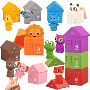 20 pcs farm animals toys for toddlers 1-3 3-5 kids toys, toddler toys ages 2-4 with animal finger puppets and barn counting, matching, sorting & stacking toys, birthday gifts for boys girls