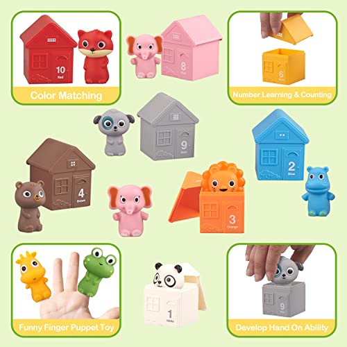 20 Pcs Farm Animals Toys for Toddlers 1-3 3-5 Kids Toys, Toddler Toys Ages 2-4 with Animal Finger Puppets and Barn Counting, Matching, Sorting & Stacking Toys, Birthday Gifts for Boys Girls