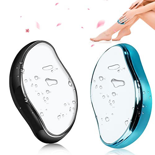 2 Pcs Crystal Hair Eraser for Women and Men Reusable Crystal Hair Remover Portable Magic Painless Exfoliation Hair Removal Tool Washable Magic Hair Eraser for Back Arms Legs(Blue & Black)