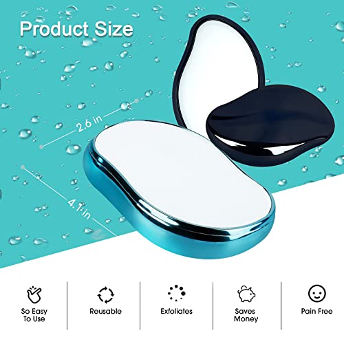 2 Pcs Crystal Hair Eraser for Women and Men Reusable Crystal Hair Remover Portable Magic Painless Exfoliation Hair Removal Tool Washable Magic Hair Eraser for Back Arms Legs(Blue & Black)