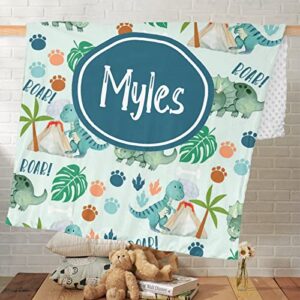 Dinosaur Custom Baby Blanket with Name Personalized Baby Blankets for Boys Girls Toddler Blanket Newborn Super Soft Comfy Patterned Minky with Double Layer Dotted Backing 35 x 45 Inch