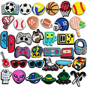 iokuki croc charms for boys, 35 pcs croc charms for teens, basketball football soccer volleyball baseball croc charms, video game,astronaut and sports croc pins for boys