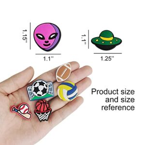 IOKUKI Croc Charms for Boys, 35 PCS Croc Charms for Teens, Basketball Football Soccer Volleyball Baseball Croc Charms, Video Game,Astronaut and Sports Croc Pins for Boys