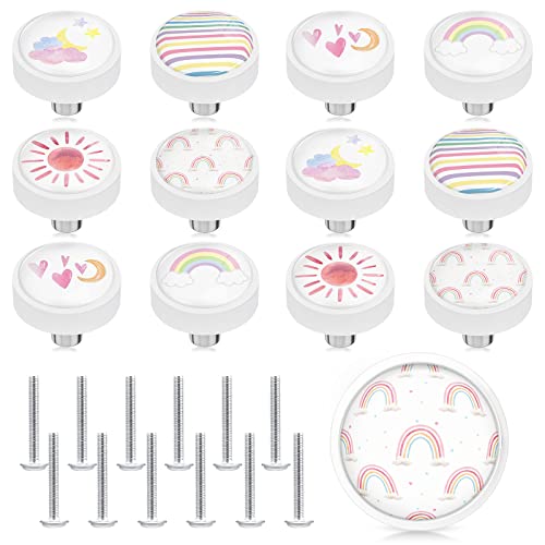 Fumete 12 Set Rainbow Drawer Knob Pulls Round Soft Rubber Pastel Drawer Knobs Silicone Cabinet Drawer Knobs for Boys Girls Kids Dresser Knobs for Nursery Closet Kitchen Cabinet