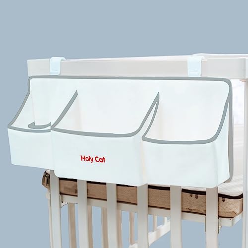 Holy Cat Hanging Baby Diaper Caddy Organizer with Paper Pocket for Changing Table Crib Playard Organization Nursery Organization Hanging Nursery-white