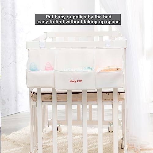 Holy Cat Hanging Baby Diaper Caddy Organizer with Paper Pocket for Changing Table Crib Playard Organization Nursery Organization Hanging Nursery-white