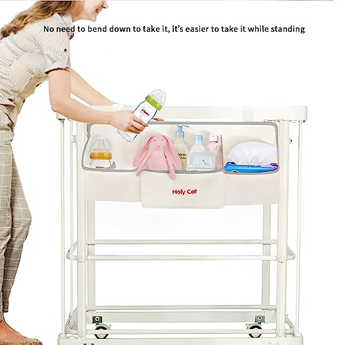 Holy Cat Hanging Baby Diaper Caddy Organizer with Paper Pocket for Changing Table Crib Playard Organization Nursery Organization Hanging Nursery-white