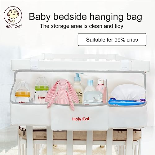 Holy Cat Hanging Baby Diaper Caddy Organizer with Paper Pocket for Changing Table Crib Playard Organization Nursery Organization Hanging Nursery-white