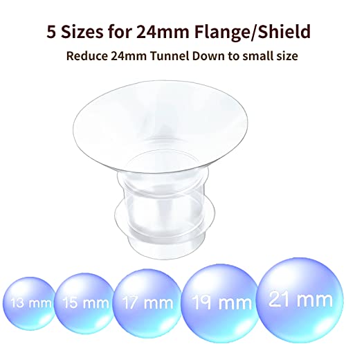 Flange Inserts 13/15/17/19/21mm 10PC,Compatible with Momcozy S12 Pro/S9 Pro/S12/S9 Wearable Breastpump Cup,for Medela/Spectra/Bellaaby/TSRETE 24mm Shields/Flanges,Reduce 24mm Tunnel Down to Other Size