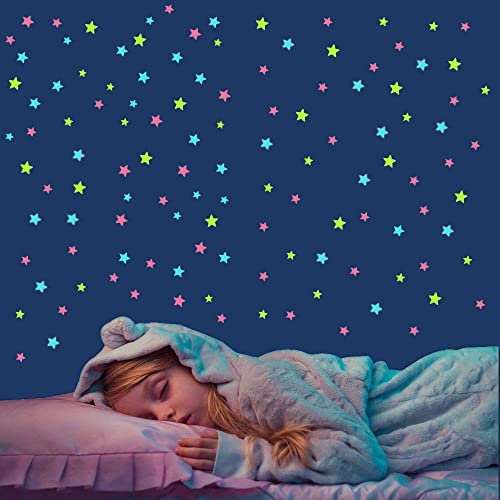Glow in The Dark Stars, 200 Count 3D Glowing Stars Stickers for Kids Bedroom, Luminous Stars Create a Realistic Starry Sky,Room Decor,Nursery Wall Decorations (Mixed Colors)