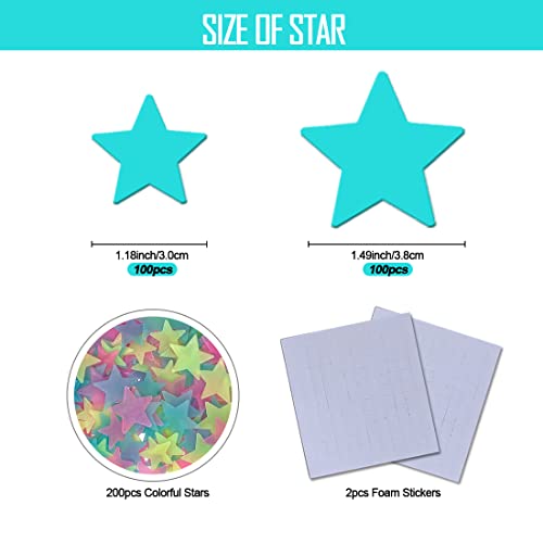 Glow in The Dark Stars, 200 Count 3D Glowing Stars Stickers for Kids Bedroom, Luminous Stars Create a Realistic Starry Sky,Room Decor,Nursery Wall Decorations (Mixed Colors)