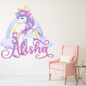 Unicorn Wall Decal - Custom Name Wall Decals - Magic Rainbow Wall Art Sticker - Nursery Wall Decor - Personalized Mural Kids Girls Bedroom