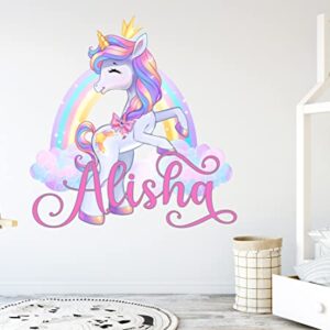 Unicorn Wall Decal - Custom Name Wall Decals - Magic Rainbow Wall Art Sticker - Nursery Wall Decor - Personalized Mural Kids Girls Bedroom