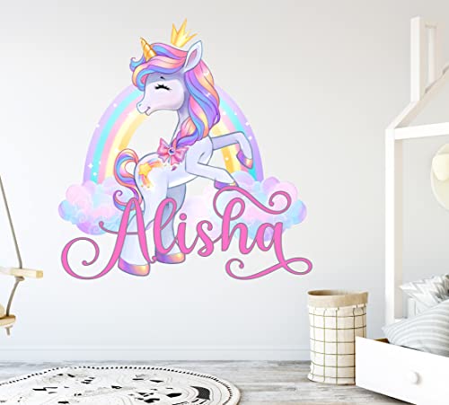 Unicorn Wall Decal - Custom Name Wall Decals - Magic Rainbow Wall Art Sticker - Nursery Wall Decor - Personalized Mural Kids Girls Bedroom