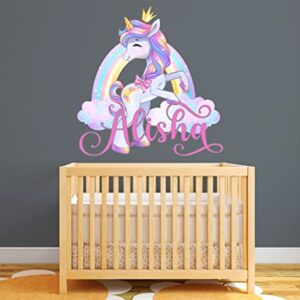 Unicorn Wall Decal - Custom Name Wall Decals - Magic Rainbow Wall Art Sticker - Nursery Wall Decor - Personalized Mural Kids Girls Bedroom