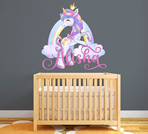 Unicorn Wall Decal - Custom Name Wall Decals - Magic Rainbow Wall Art Sticker - Nursery Wall Decor - Personalized Mural Kids Girls Bedroom