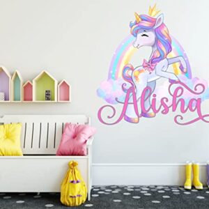 Unicorn Wall Decal - Custom Name Wall Decals - Magic Rainbow Wall Art Sticker - Nursery Wall Decor - Personalized Mural Kids Girls Bedroom