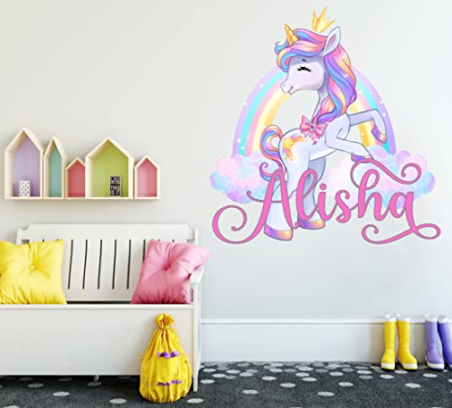 Unicorn Wall Decal - Custom Name Wall Decals - Magic Rainbow Wall Art Sticker - Nursery Wall Decor - Personalized Mural Kids Girls Bedroom