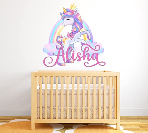 Unicorn Wall Decal - Custom Name Wall Decals - Magic Rainbow Wall Art Sticker - Nursery Wall Decor - Personalized Mural Kids Girls Bedroom