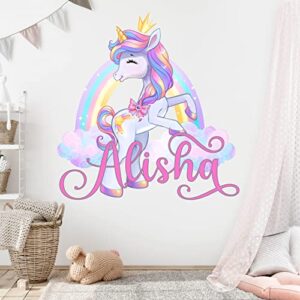 Unicorn Wall Decal - Custom Name Wall Decals - Magic Rainbow Wall Art Sticker - Nursery Wall Decor - Personalized Mural Kids Girls Bedroom