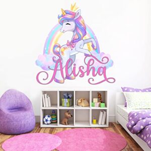 Unicorn Wall Decal - Custom Name Wall Decals - Magic Rainbow Wall Art Sticker - Nursery Wall Decor - Personalized Mural Kids Girls Bedroom